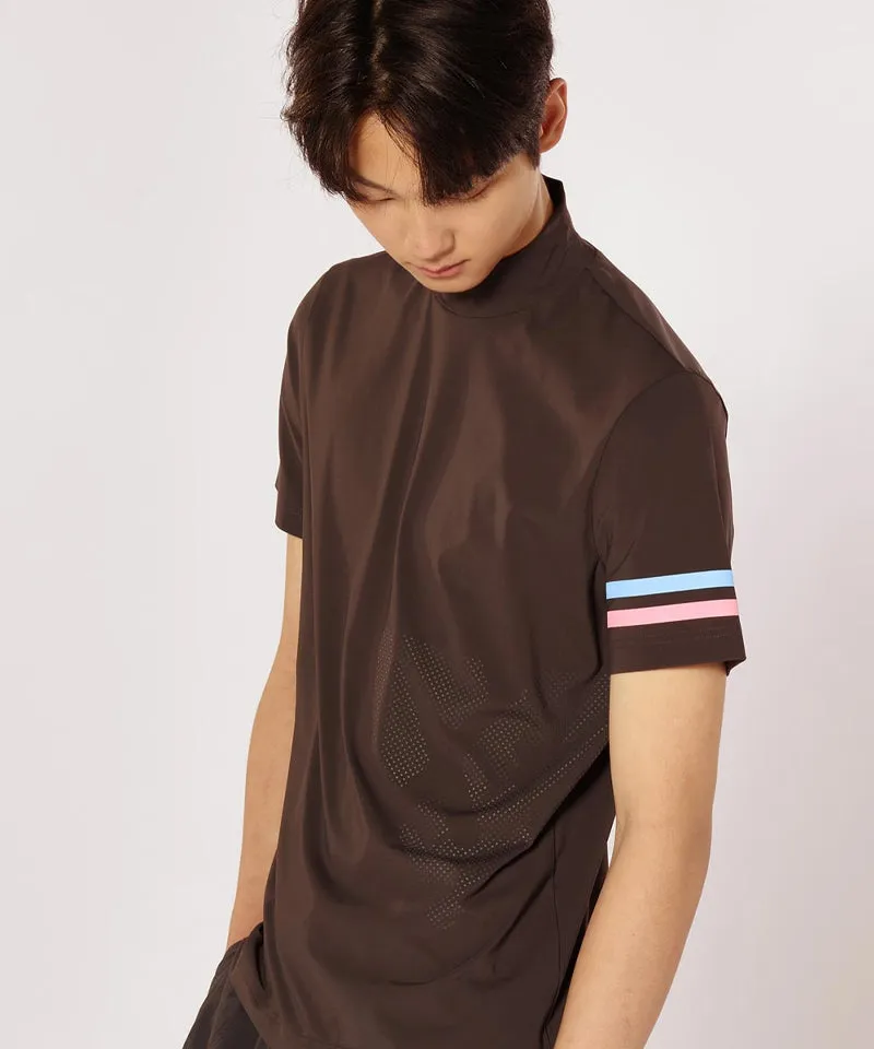 CREVE NINE: Men's Solid Mock Neck Cool T-Shirt - Charcoal
