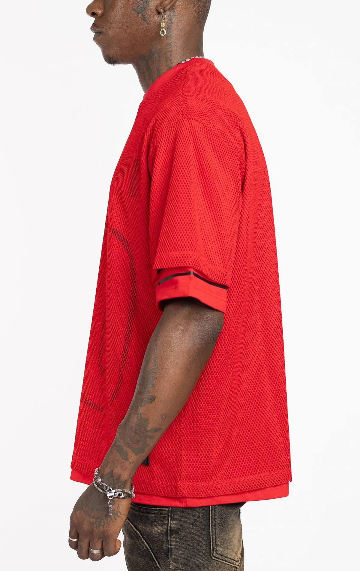 Crimson Mesh Football T-Shirt