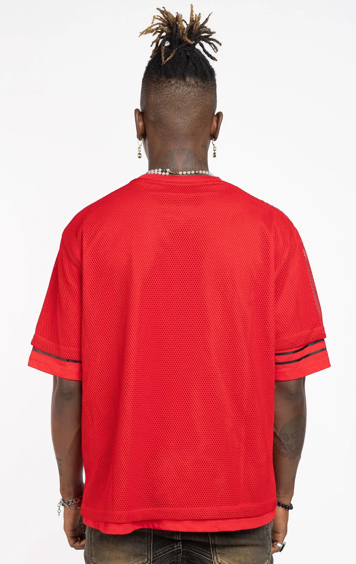 Crimson Mesh Football T-Shirt