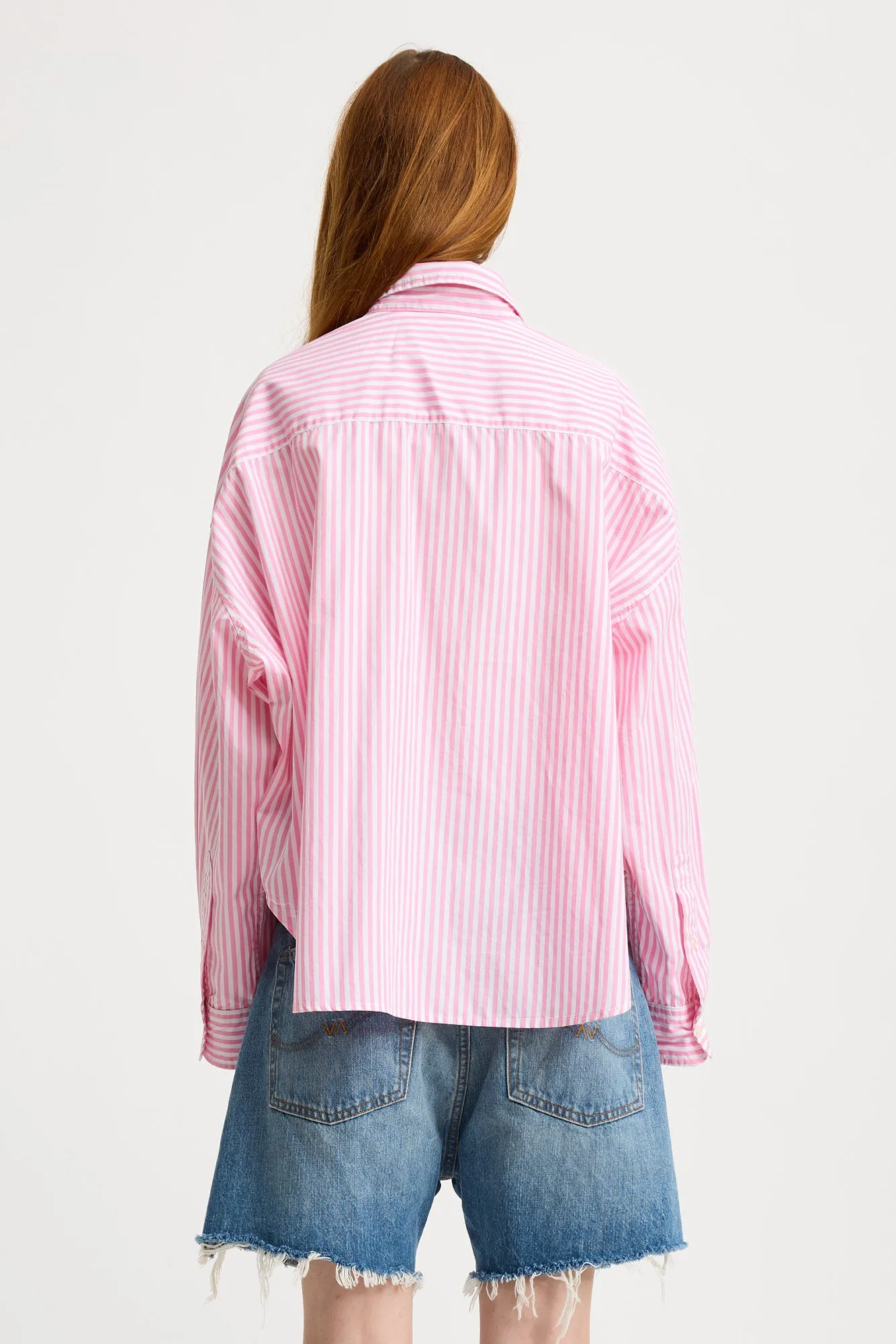 Cropped Shirt - Wide Pink Stripe
