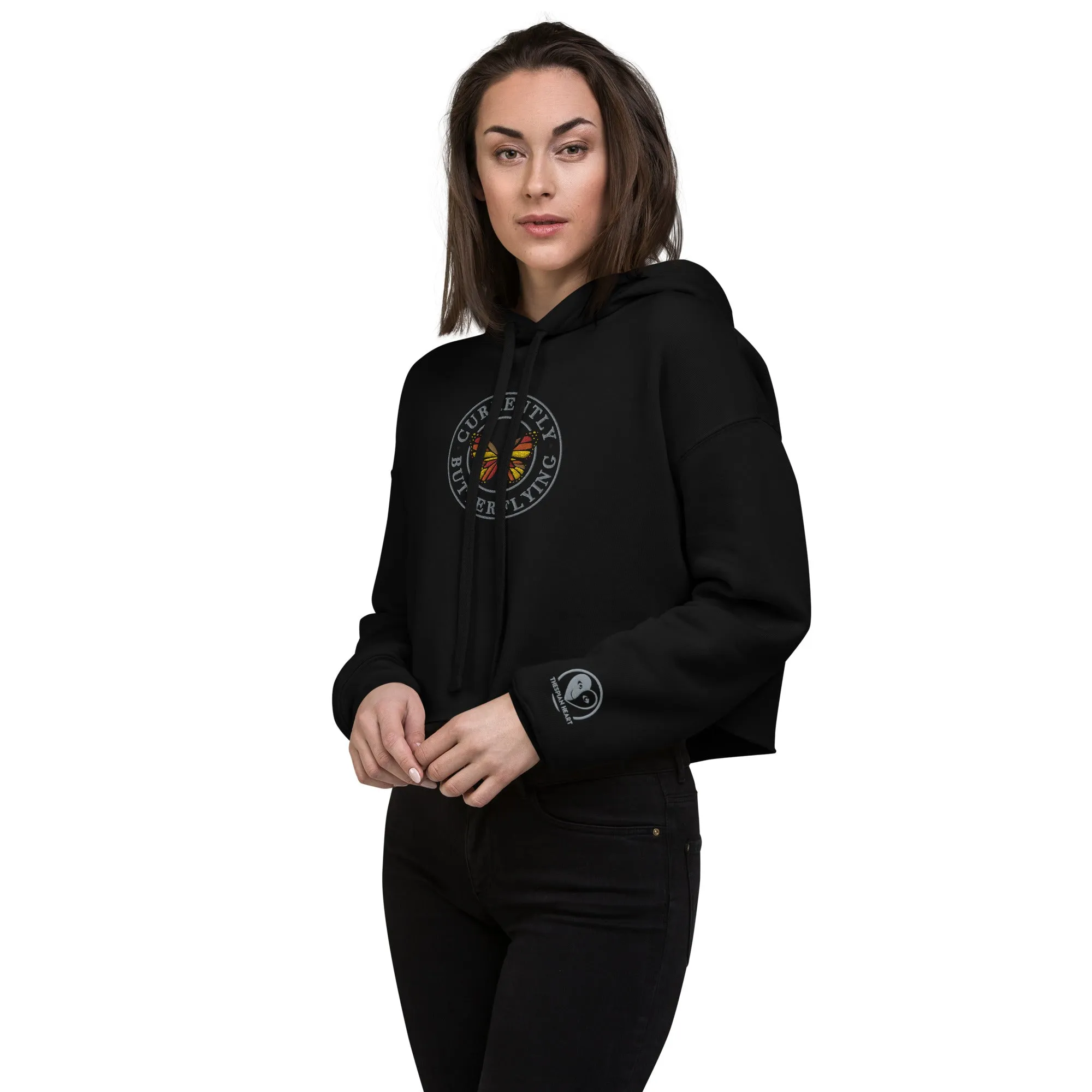 Currently Butterflying - Embroidered Crop Top Hoodie