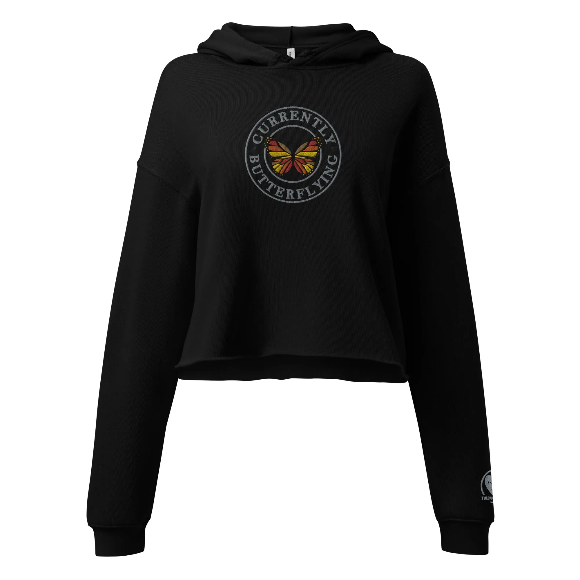 Currently Butterflying - Embroidered Crop Top Hoodie