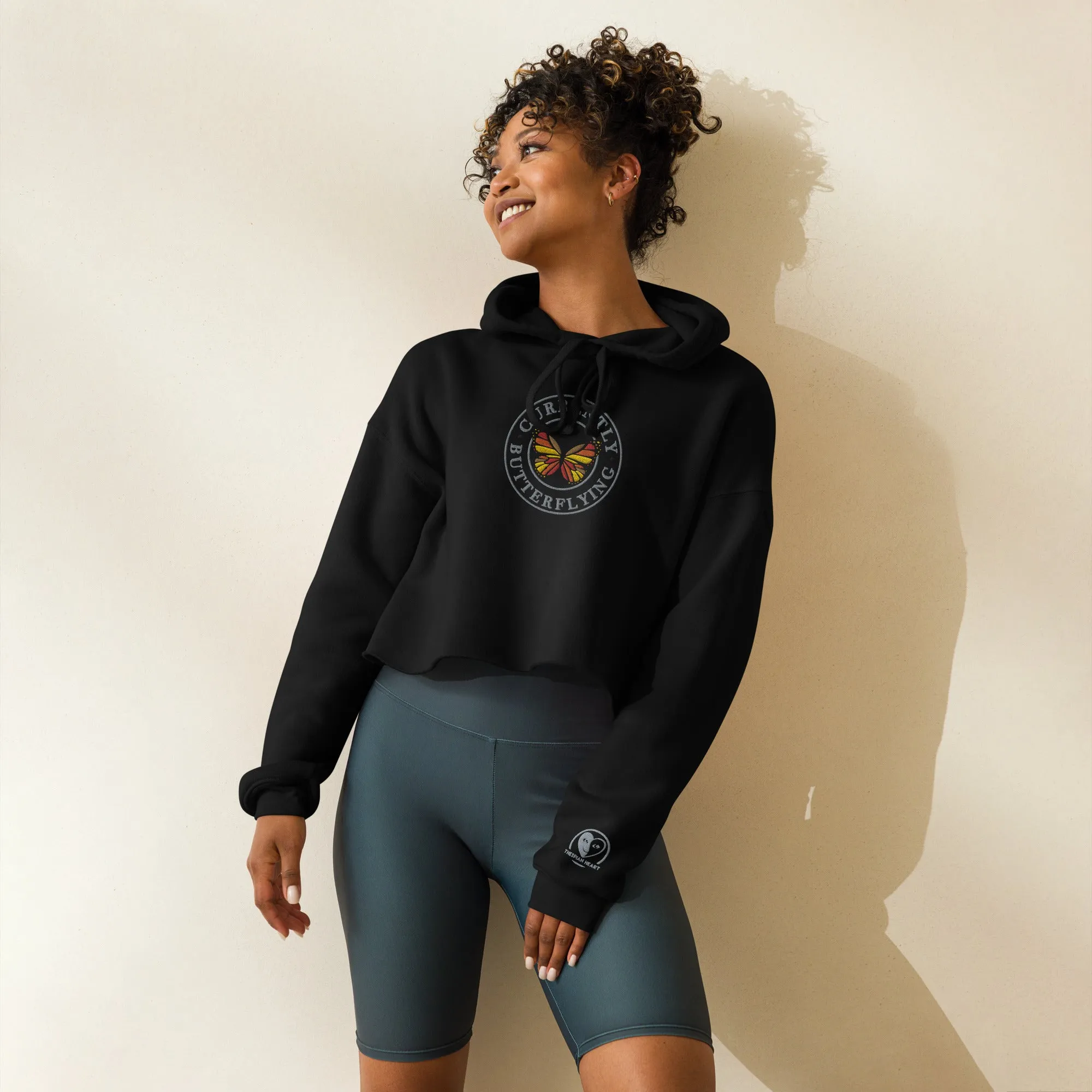 Currently Butterflying - Embroidered Crop Top Hoodie