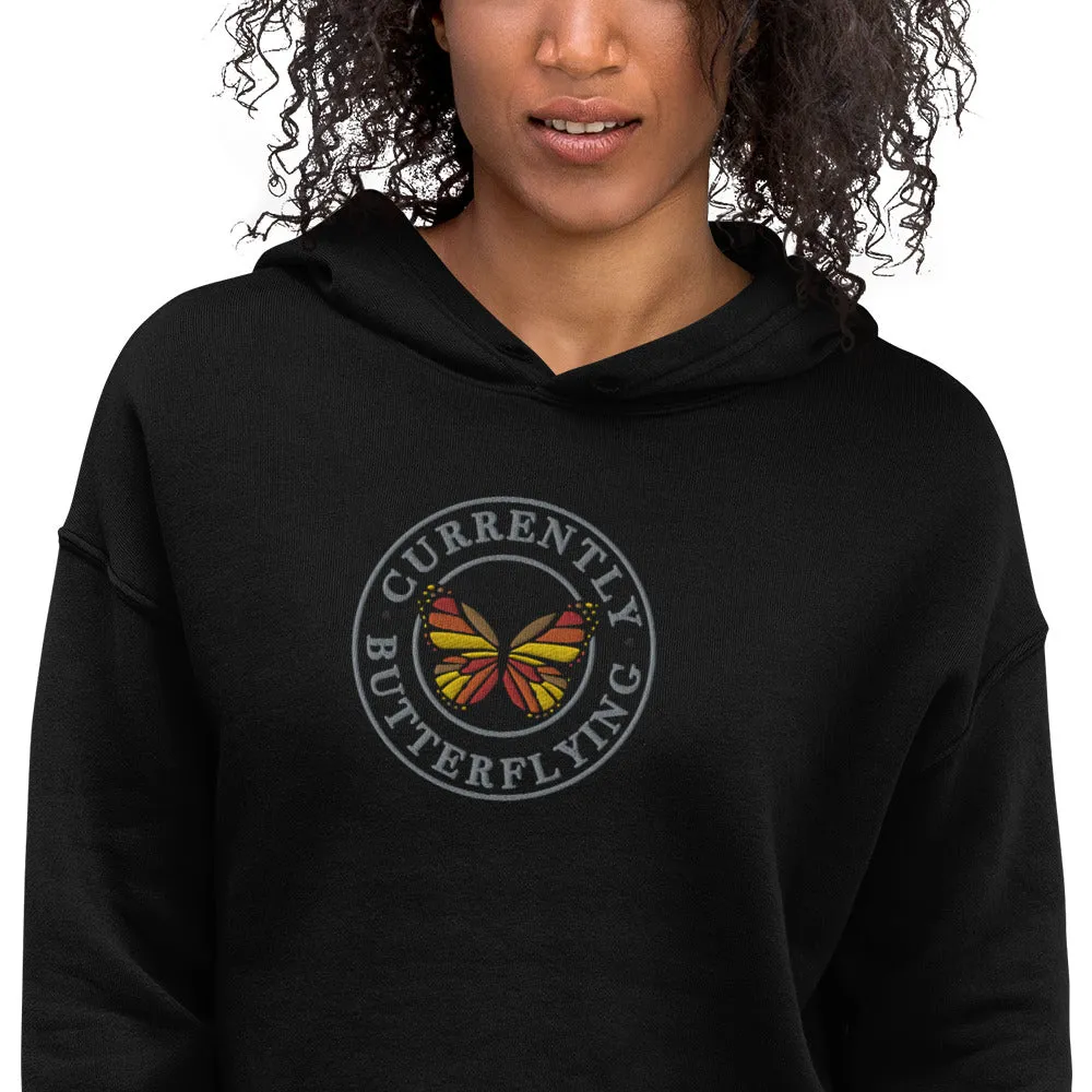 Currently Butterflying - Embroidered Crop Top Hoodie