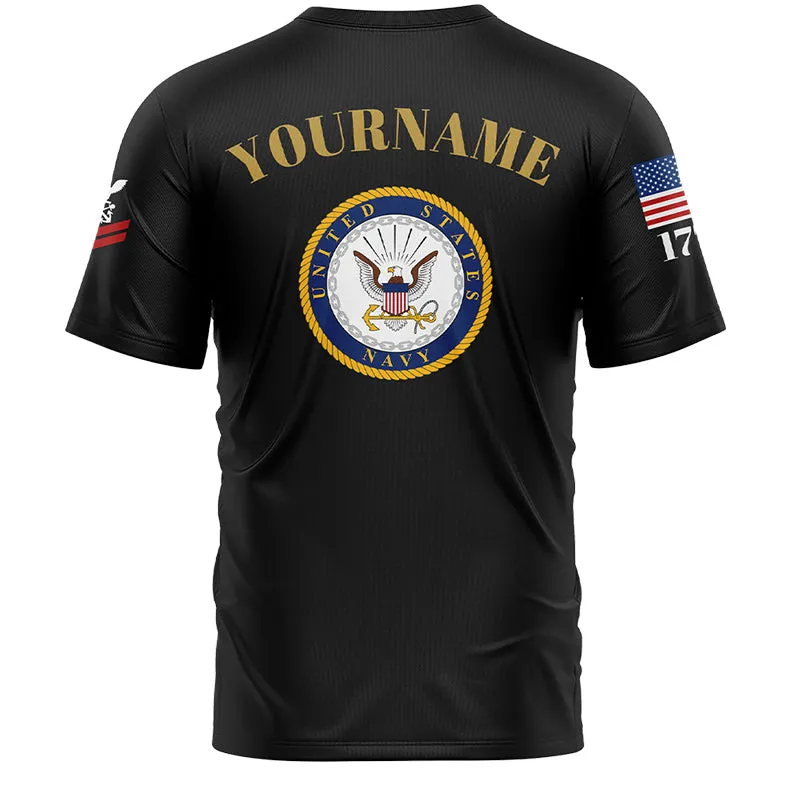 Custom Black Eagle Stay Brave Never Give Up 1776 U.S Navy Military Rank Name T-Shirt