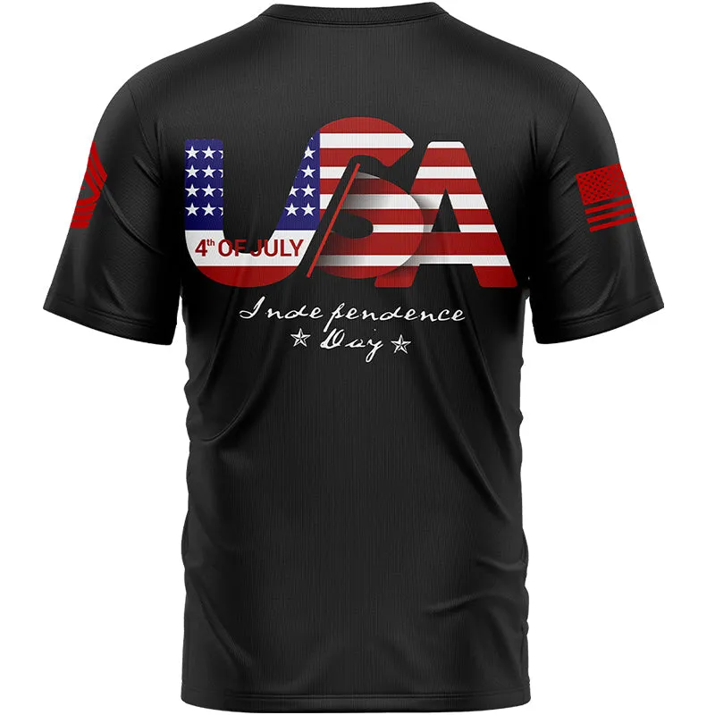 Custom Black USA Military Rank Name Independence Day T-Shirt