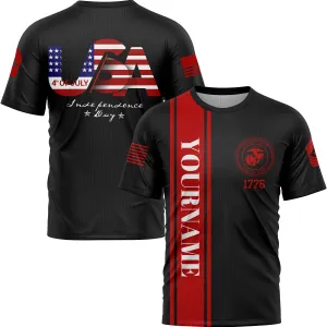 Custom Black USA Military Rank Name Independence Day T-Shirt