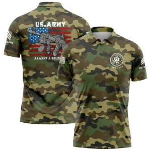 Custom Camo Always A Soldiers American Flag U.S Army Military Sergeant Rank Name Golf Polo Shirt | Father's Day Gifts