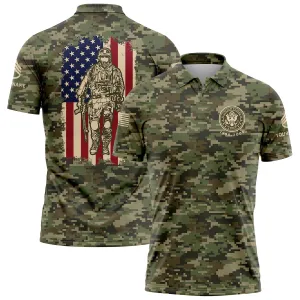 Custom Camo American Flag U.S. Army Military Staff Sergeant Rank Veteran Name Golf Polo Shirt | Father's Day Gifts