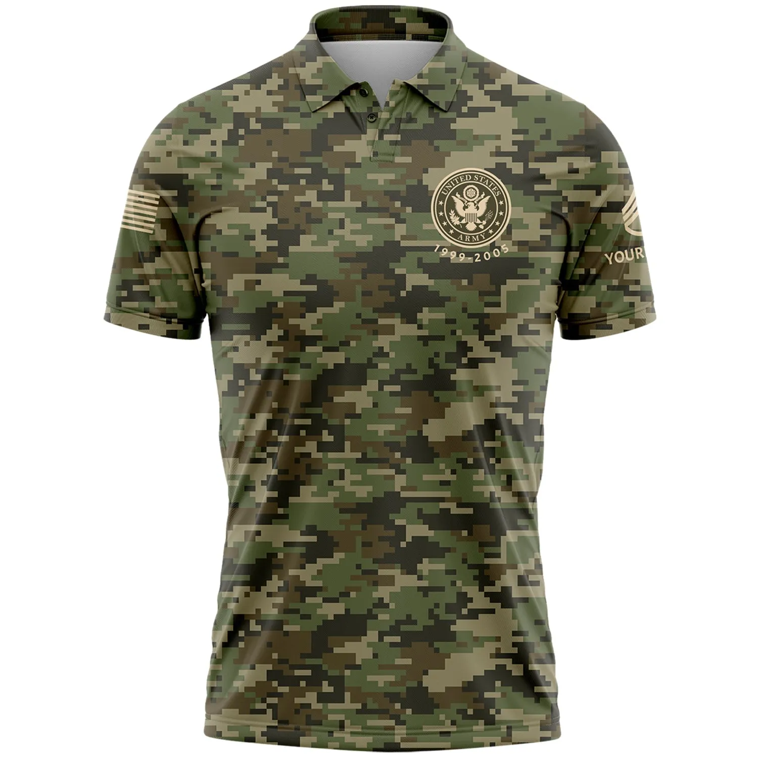 Custom Camo American Flag U.S. Army Military Staff Sergeant Rank Veteran Name Golf Polo Shirt | Father's Day Gifts