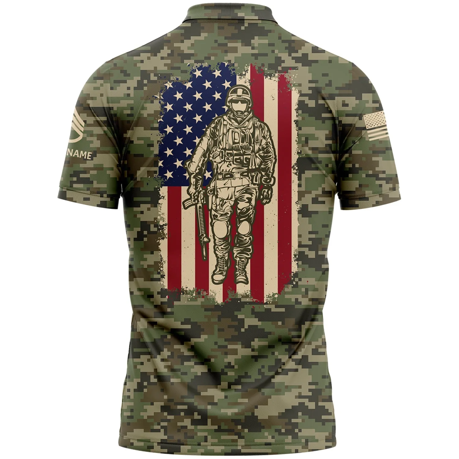 Custom Camo American Flag U.S. Army Military Staff Sergeant Rank Veteran Name Golf Polo Shirt | Father's Day Gifts