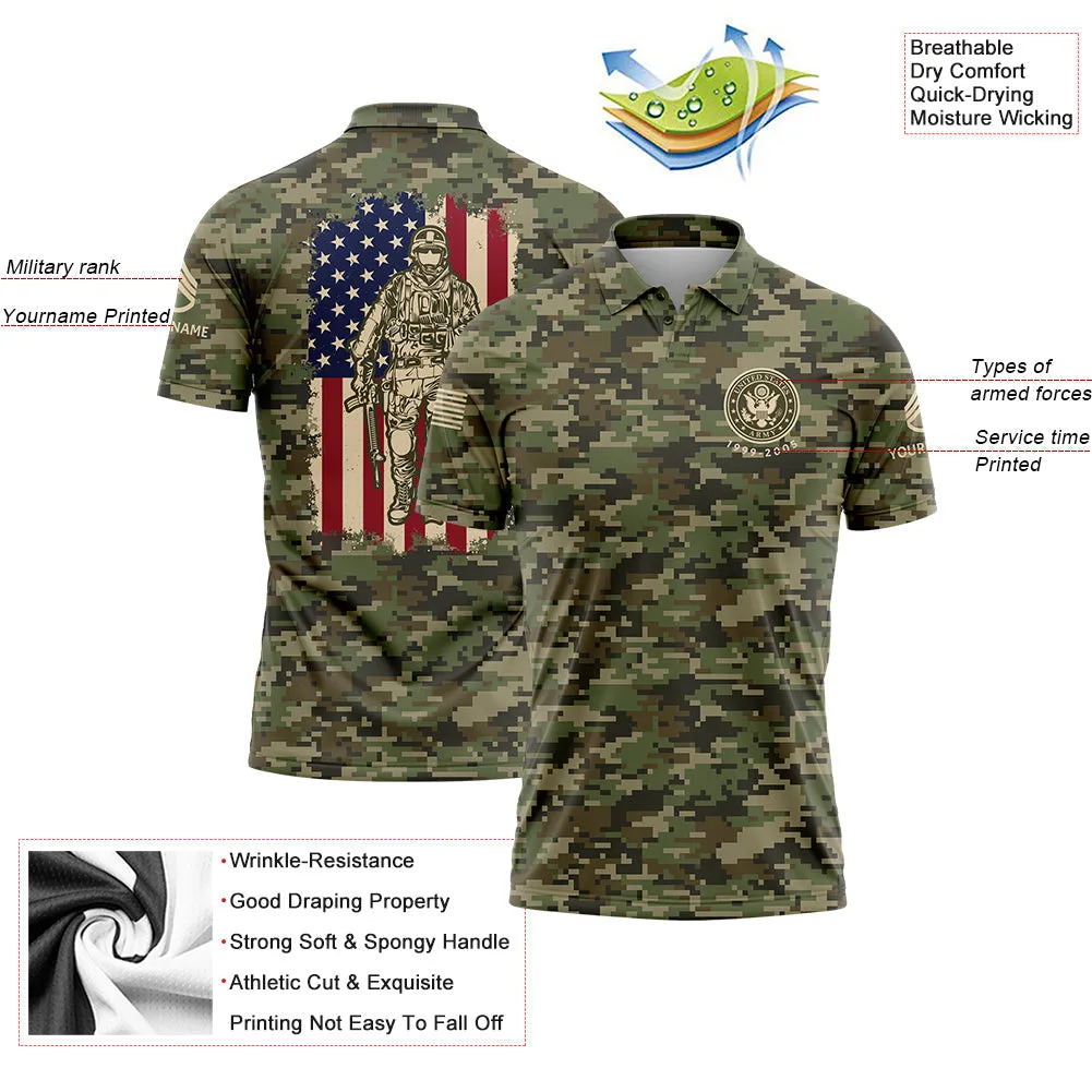 Custom Camo American Flag U.S. Army Military Staff Sergeant Rank Veteran Name Golf Polo Shirt | Father's Day Gifts