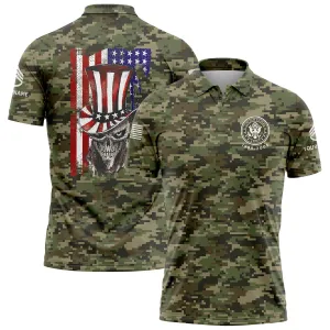 Custom Camo Magician Skull U.S. Army Military Staff Sergeant Rank Name Independence Day Golf Polo Shirt | Father's Day Gifts