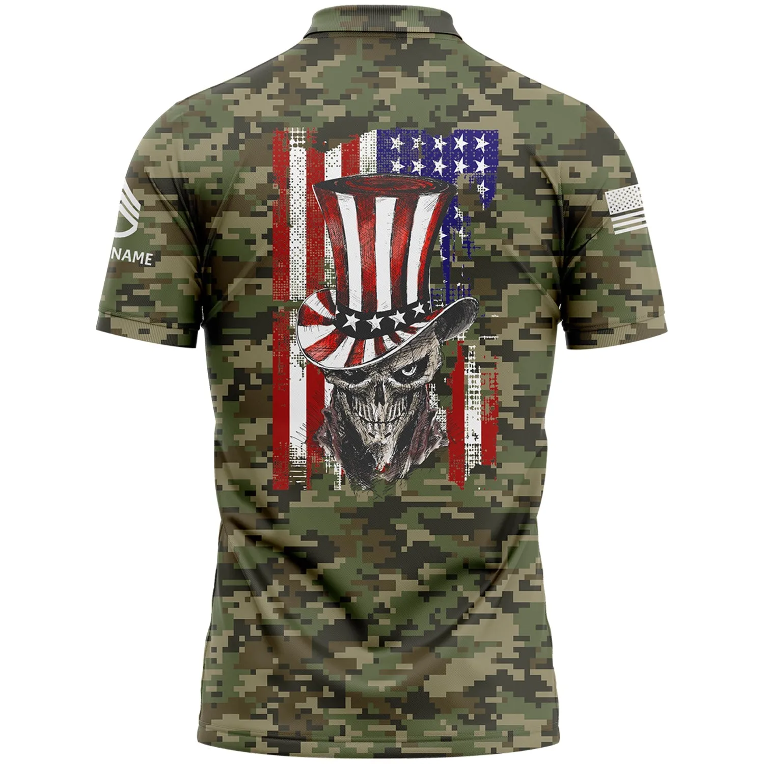 Custom Camo Magician Skull U.S. Army Military Staff Sergeant Rank Name Independence Day Golf Polo Shirt | Father's Day Gifts