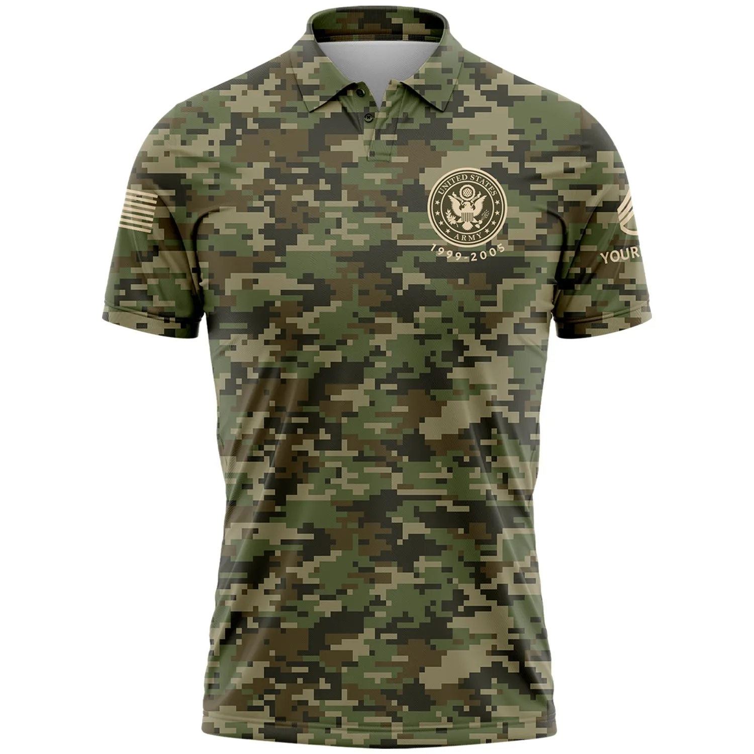 Custom Camo U.S. Army Military Staff Sergeant Rank Veteran Name Golf Polo Shirt | Father's Day Gifts