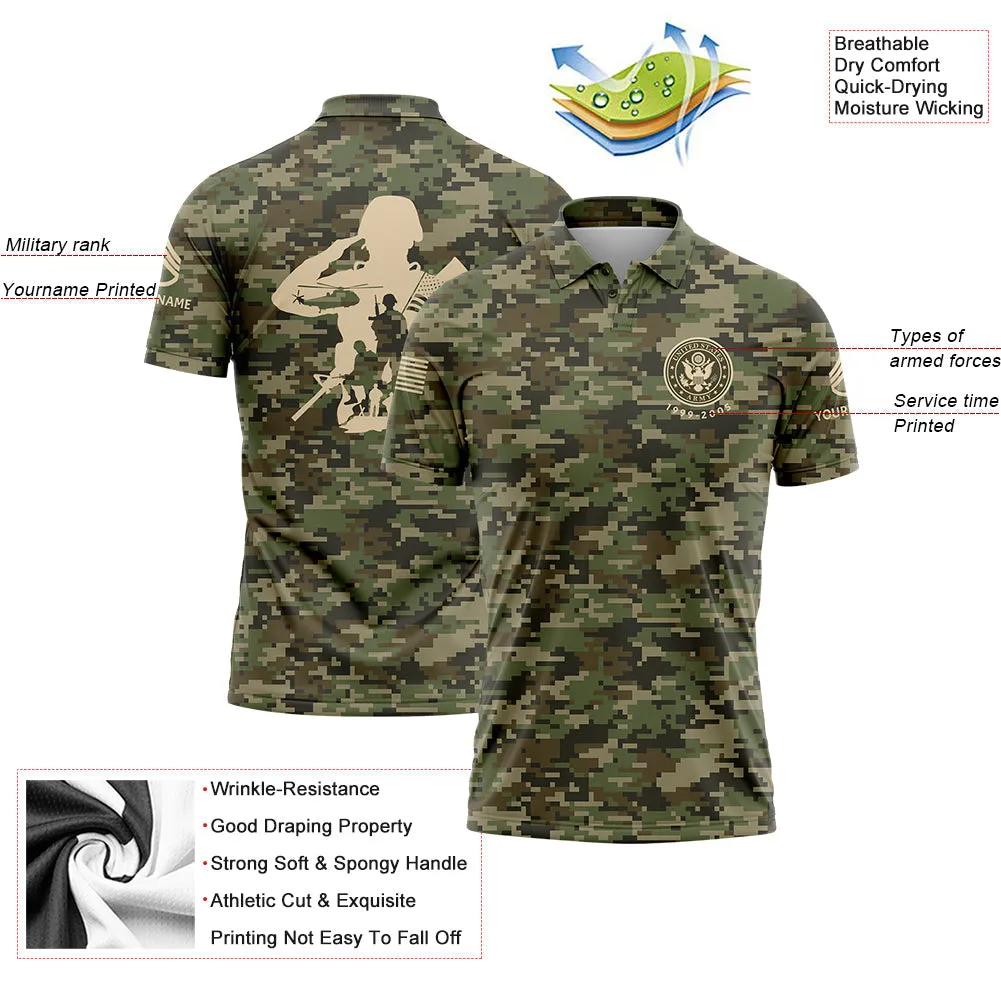 Custom Camo U.S. Army Military Staff Sergeant Rank Veteran Name Golf Polo Shirt | Father's Day Gifts