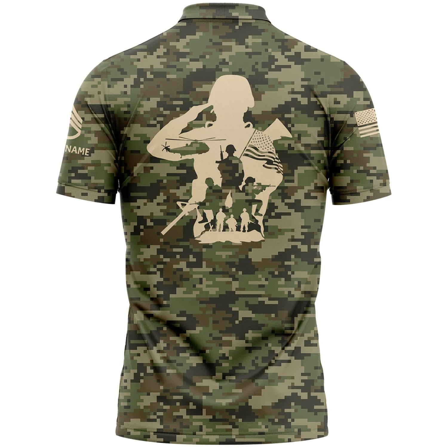 Custom Camo U.S. Army Military Staff Sergeant Rank Veteran Name Golf Polo Shirt | Father's Day Gifts