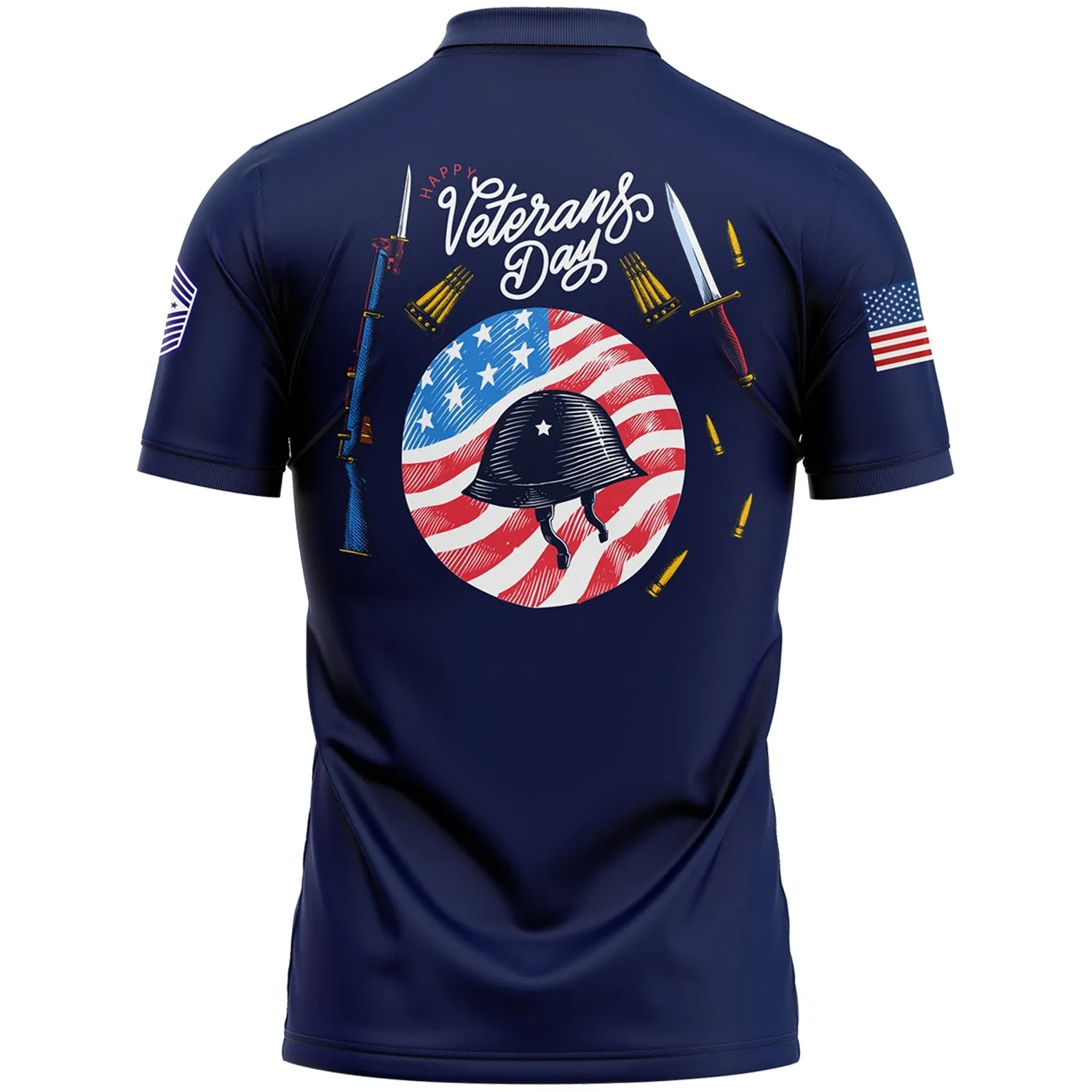 Custom Navy Helmet 1776 Flag U.S Air Force Military Rank Name Veterans Day Golf Polo Shirt | Father's Day Gifts