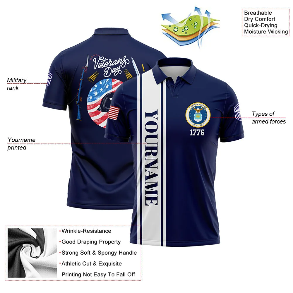 Custom Navy Helmet 1776 Flag U.S Air Force Military Rank Name Veterans Day Golf Polo Shirt | Father's Day Gifts