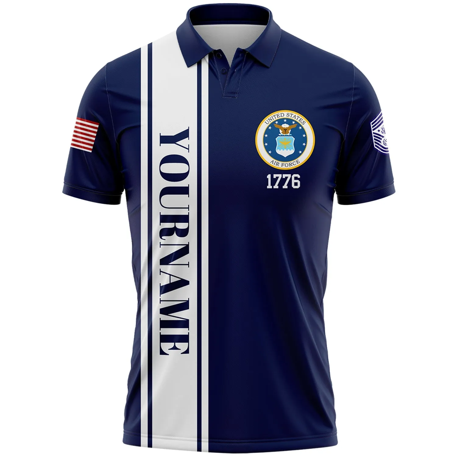 Custom Navy Helmet 1776 Flag U.S Air Force Military Rank Name Veterans Day Golf Polo Shirt | Father's Day Gifts