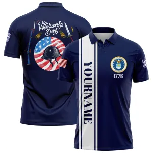 Custom Navy Helmet 1776 Flag U.S Air Force Military Rank Name Veterans Day Golf Polo Shirt | Father's Day Gifts