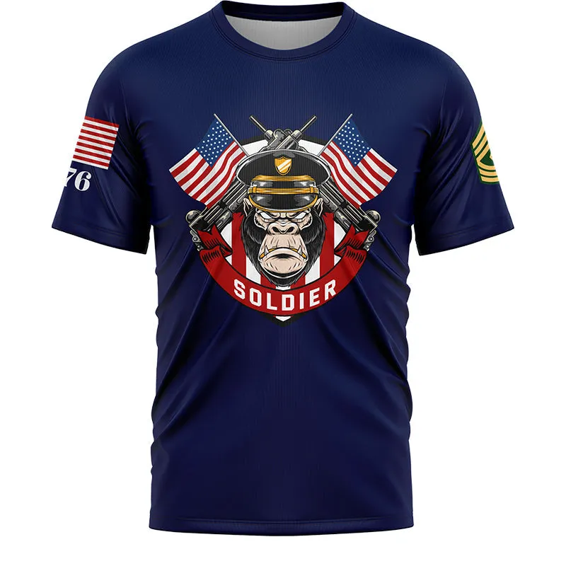 Custom Navy Orangutan Soldier 1776 American Flag U.S Army Military Rank Name T-Shirt