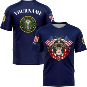 Custom Navy Orangutan Soldier 1776 American Flag U.S Army Military Rank Name T-Shirt