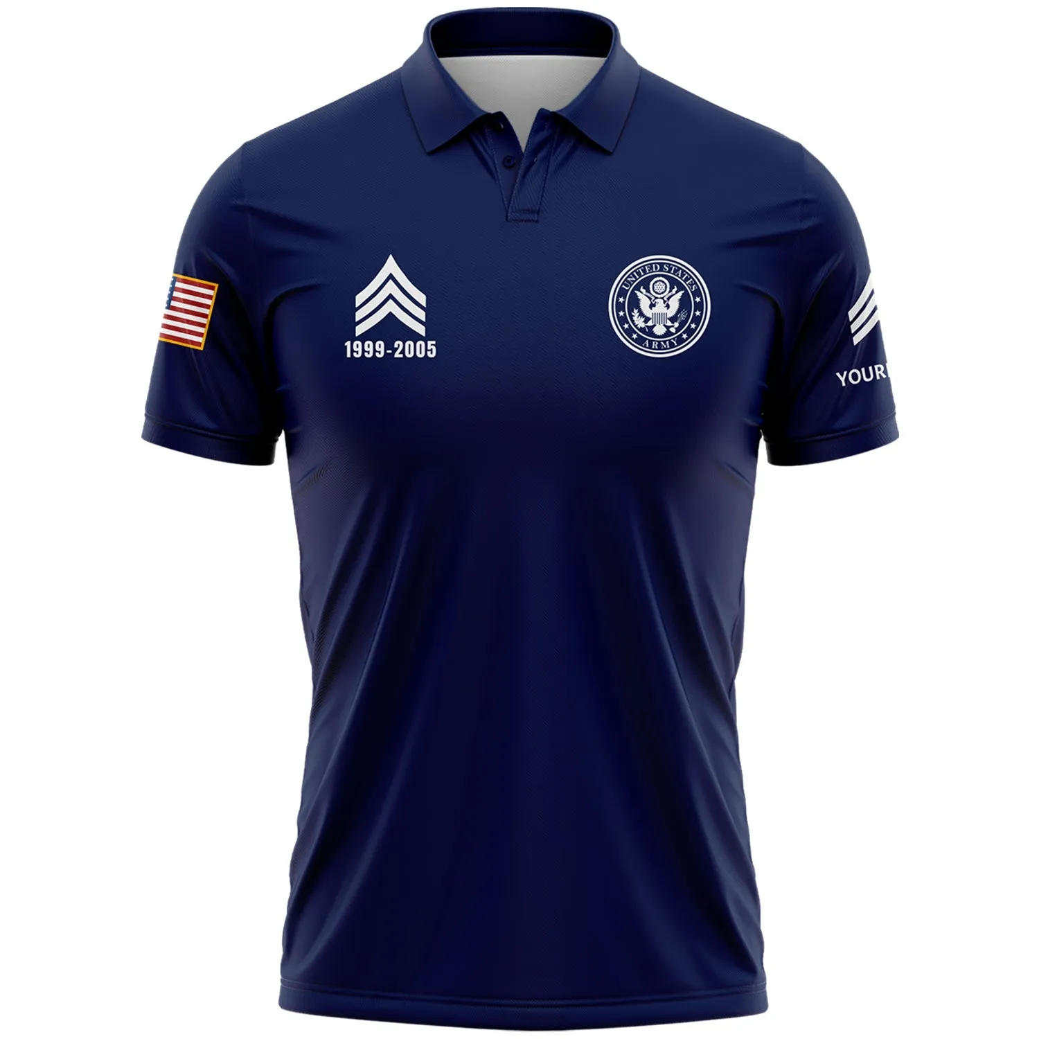 Custom Navy U.S Army Military Rank Veteran Name Golf Polo Shirt
