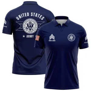 Custom Navy U.S Army Military Rank Veteran Name Golf Polo Shirt