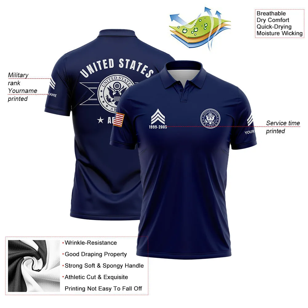 Custom Navy U.S Army Military Rank Veteran Name Golf Polo Shirt