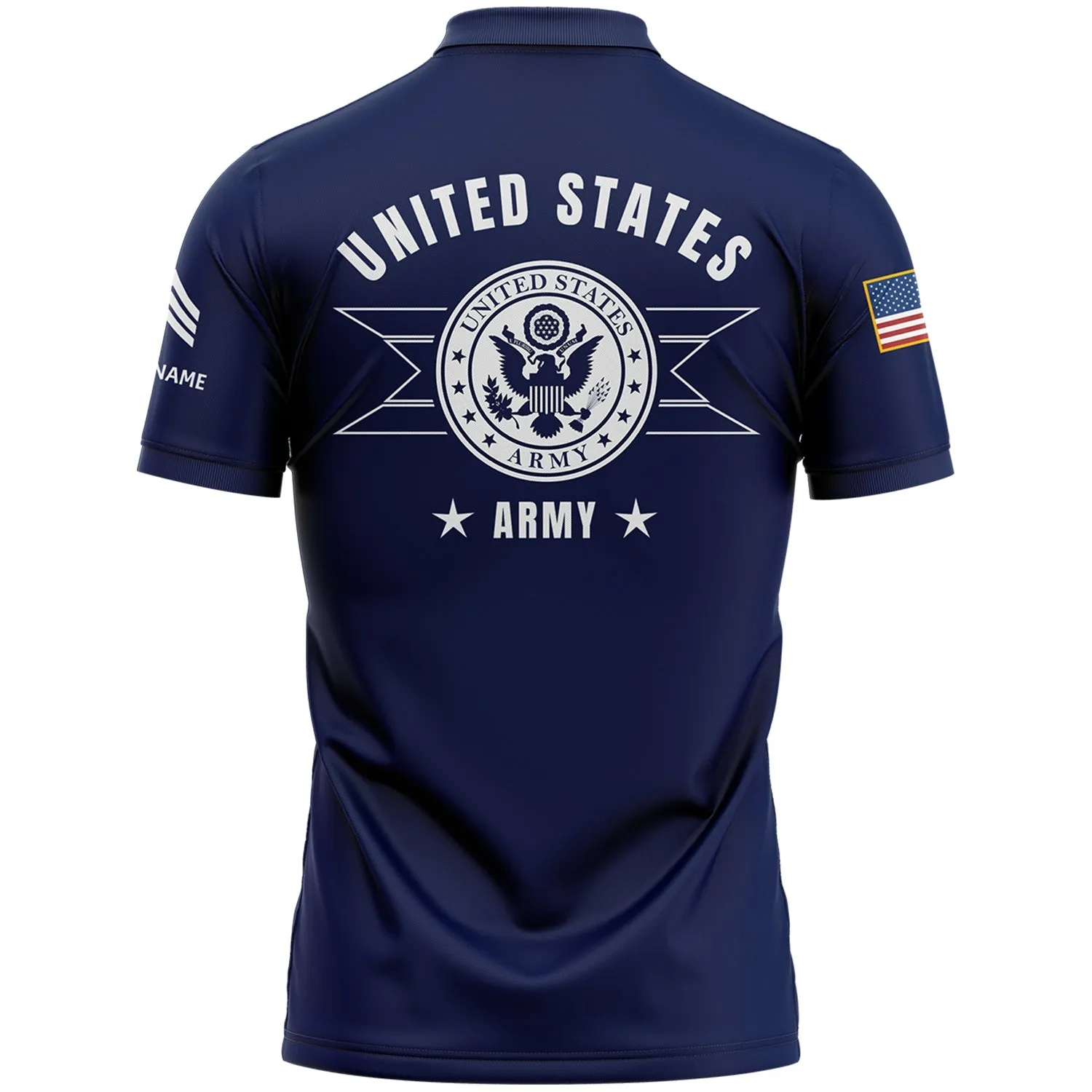 Custom Navy U.S Army Military Rank Veteran Name Golf Polo Shirt