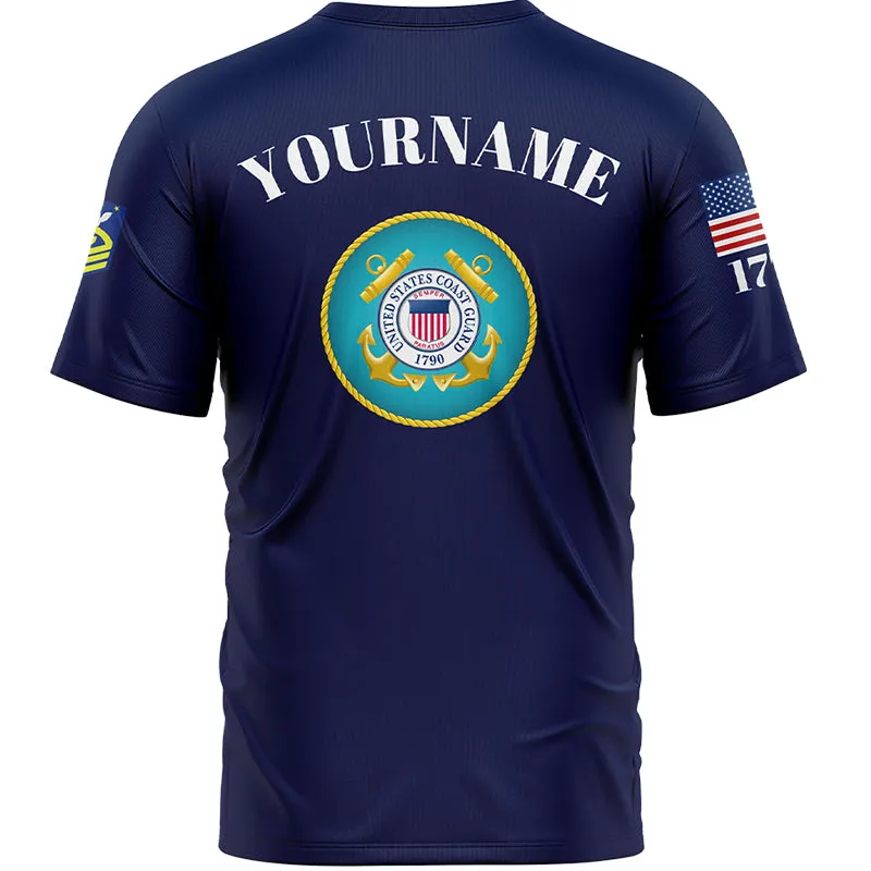 Custom Navy USA 1776 American Flag U.S Coast Guard Military Rank Name T-Shirt