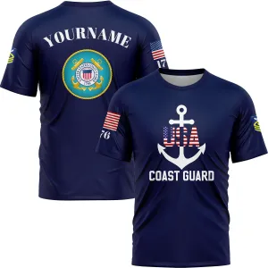 Custom Navy USA 1776 American Flag U.S Coast Guard Military Rank Name T-Shirt