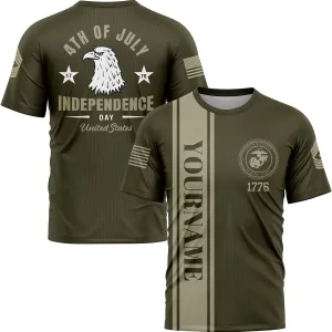 Custom Olive Eagle 4th Of July Military Rank Name Independence Day T-Shirt