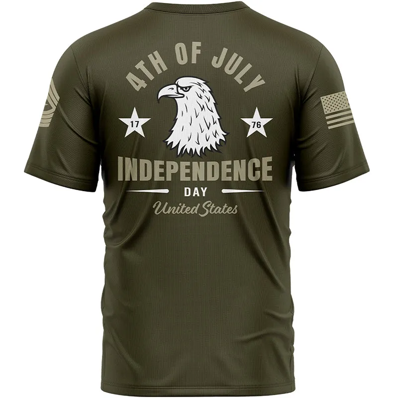 Custom Olive Eagle 4th Of July Military Rank Name Independence Day T-Shirt