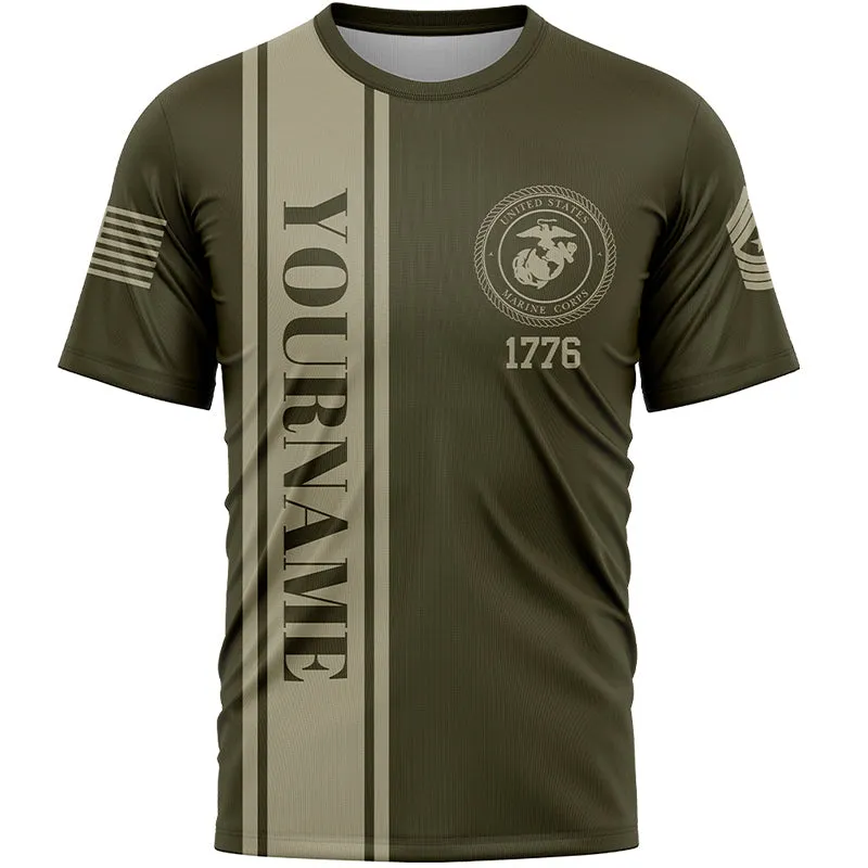 Custom Olive Eagle 4th Of July Military Rank Name Independence Day T-Shirt