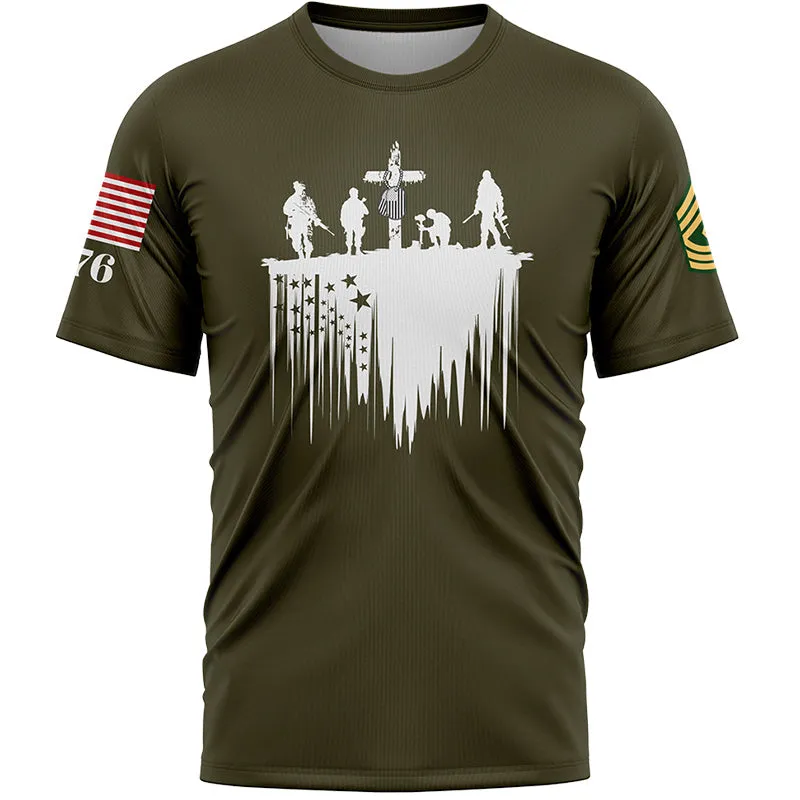 Custom Olive Tombstone Dog tag 1776 American Flag U.S Army Military Rank Name Memorial Day T-Shirt