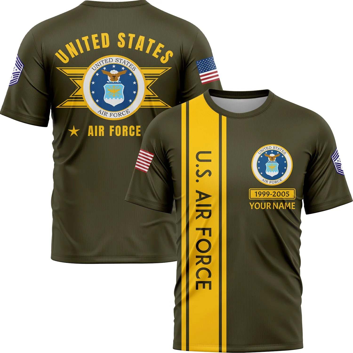 Custom Olive U.S Air Force Military Rank Name T-Shirt