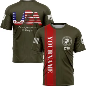 Custom Olive USA Military Rank Name Independence Day T-Shirt