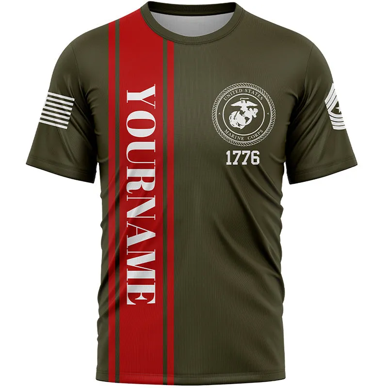 Custom Olive USA Military Rank Name Independence Day T-Shirt