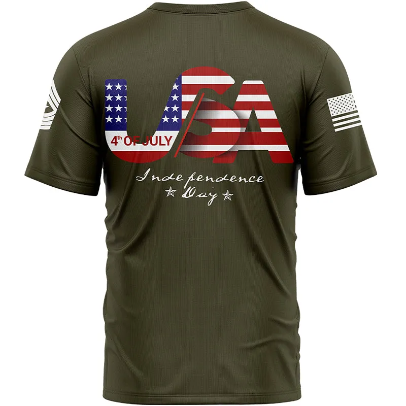 Custom Olive USA Military Rank Name Independence Day T-Shirt