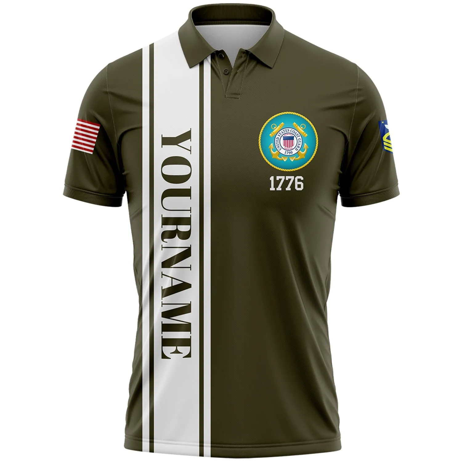Custom Olive Veteran Don't Thank Me Thank My Brothers Who Never Came Back 1776 Flag U.S Coast Guard Military Rank Name Veterans Day Golf Polo Shirt | Father's Day Gifts