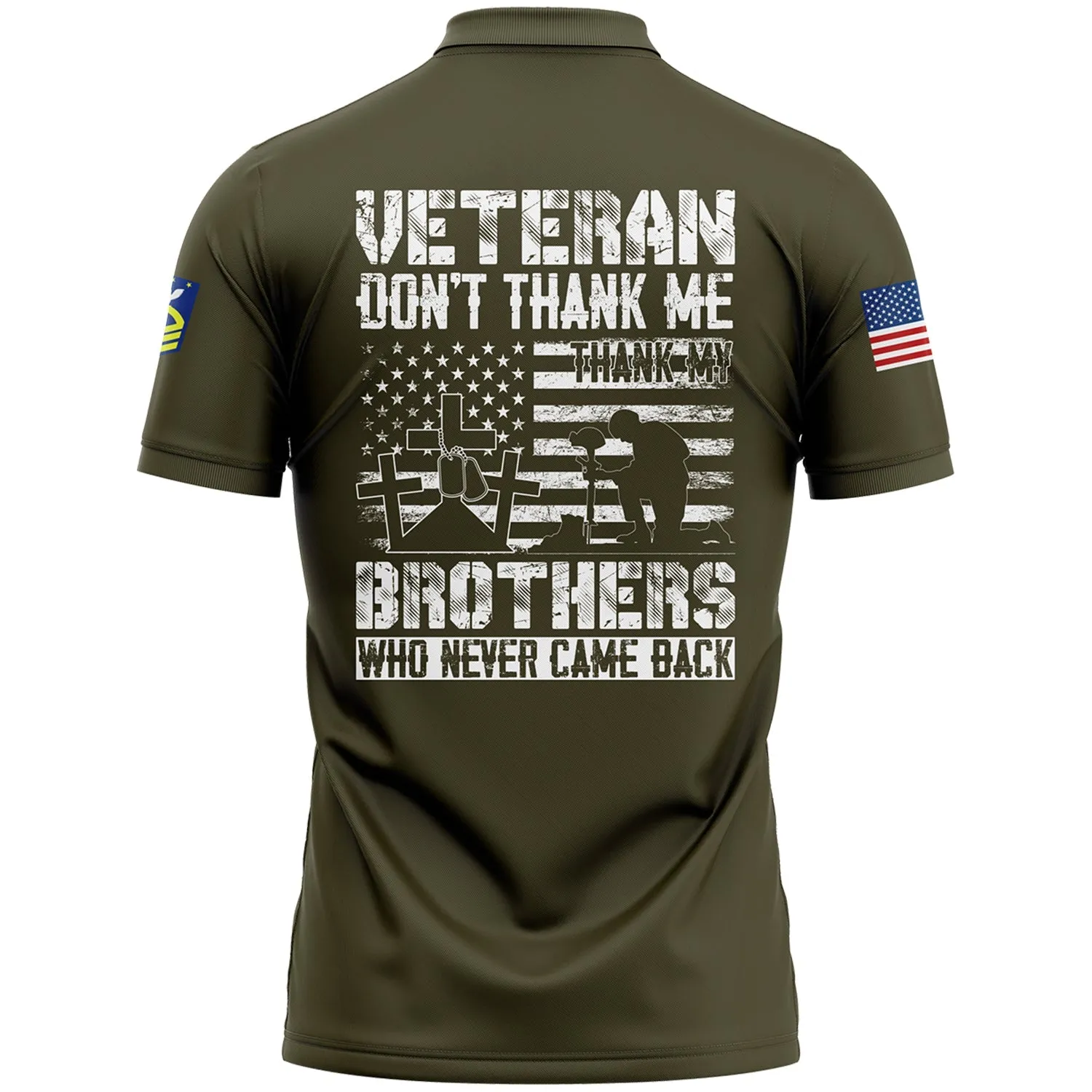 Custom Olive Veteran Don't Thank Me Thank My Brothers Who Never Came Back 1776 Flag U.S Coast Guard Military Rank Name Veterans Day Golf Polo Shirt | Father's Day Gifts