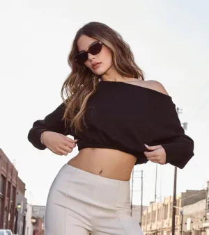Cutie Alert Long Sleeve Fleece Crop Sweatshirt