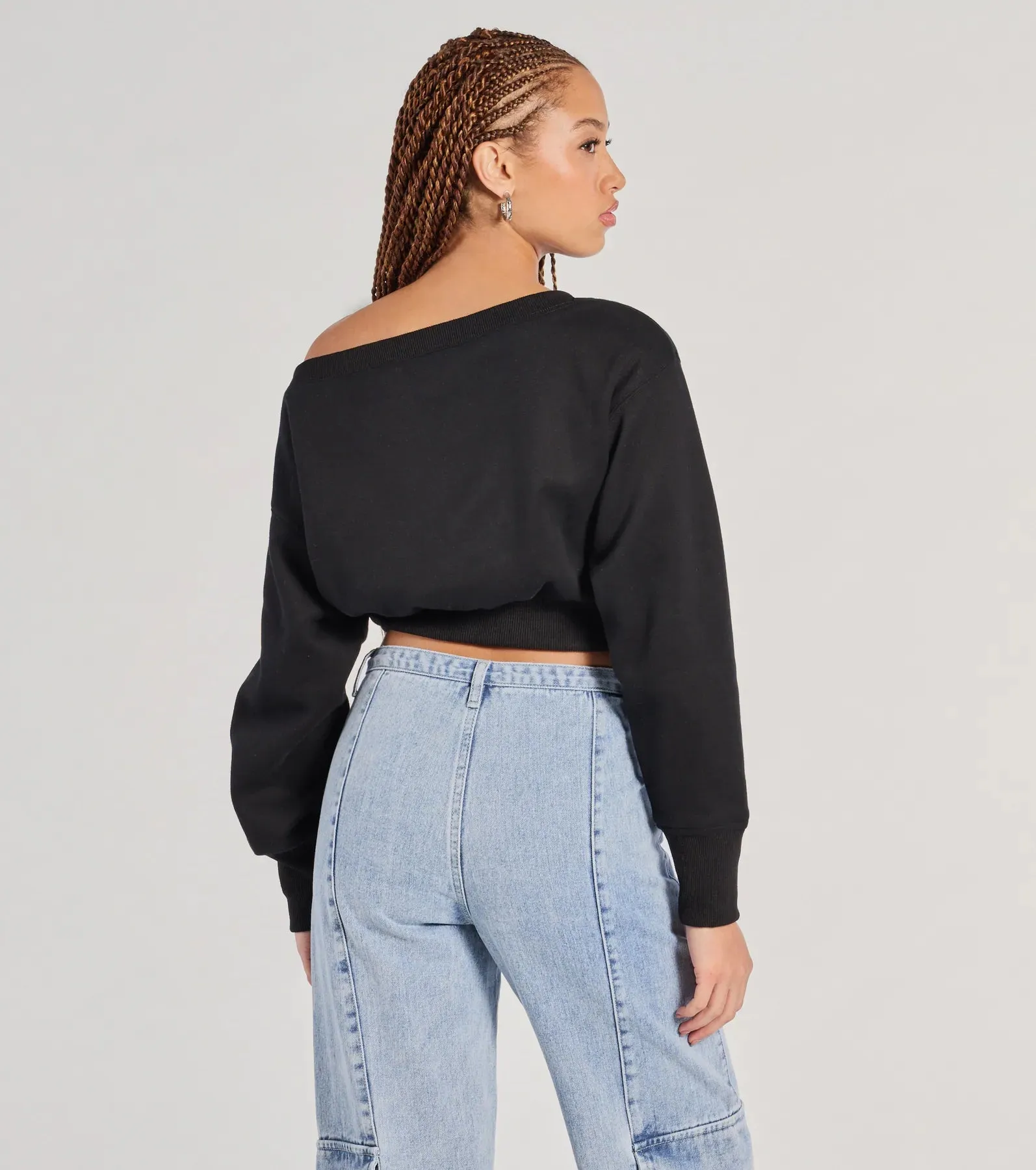 Cutie Alert Long Sleeve Fleece Crop Sweatshirt