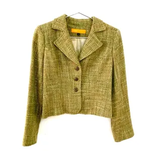 CYNTHIA STEFFE Cropped Tweed Blazer Jacket, green