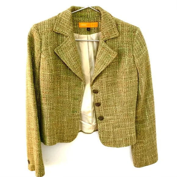 CYNTHIA STEFFE Cropped Tweed Blazer Jacket, green