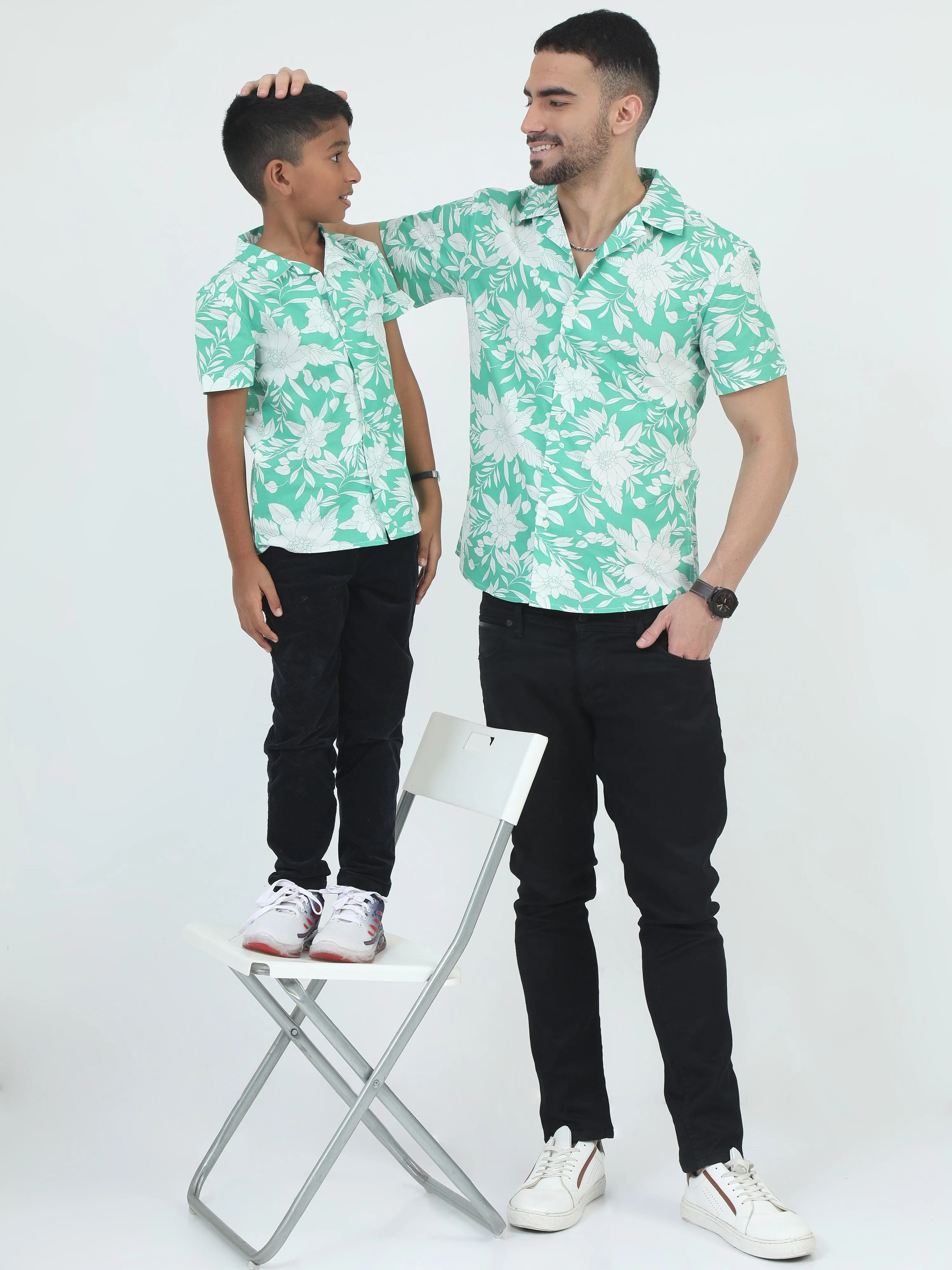 Dad & Son Botanical Printed Shirt Mint Green
