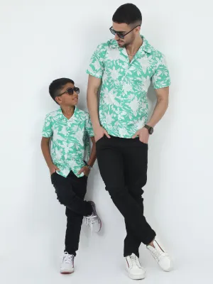 Dad & Son Botanical Printed Shirt Mint Green