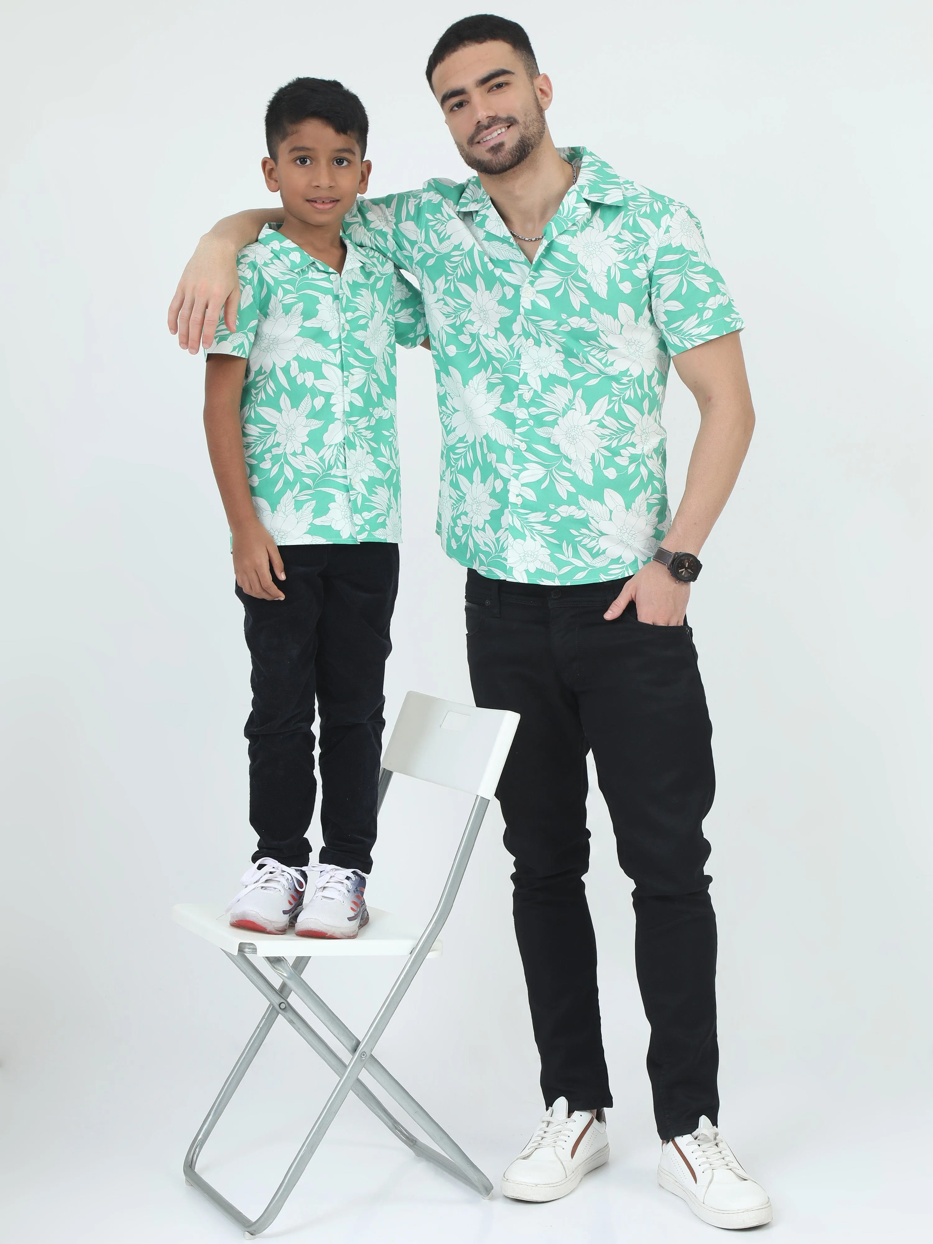 Dad & Son Botanical Printed Shirt Mint Green
